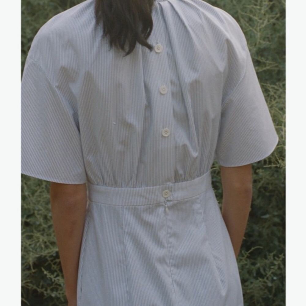 Jeana Sohn Claudia Cotton Blue White Pinstripe Back Button Midi Dress M - Picture 3 of 12